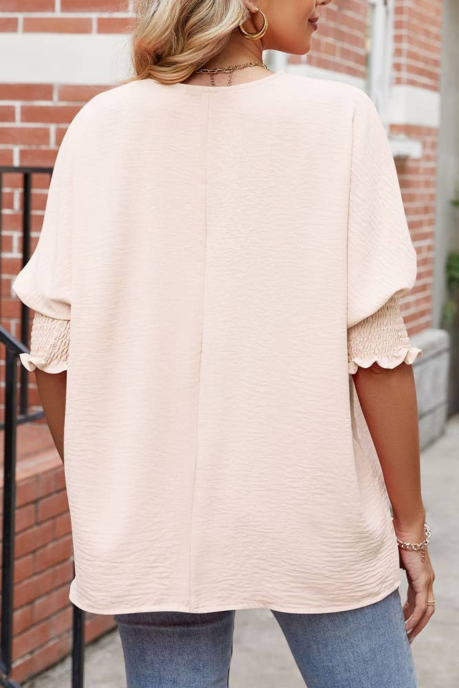 Plain Half Sleeves Smocked Cuff Top
