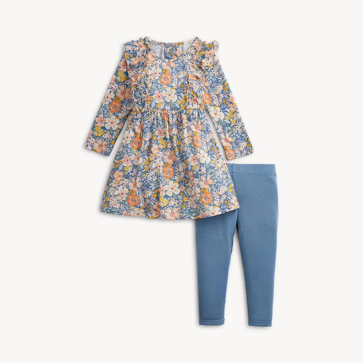 FLORA MODAL GIRLS RUFFLE L/S DRESS W LEGGING