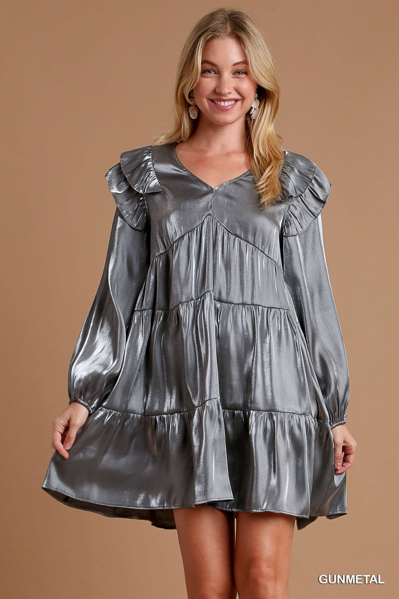 Metallic Non-stretch Tiered Dress