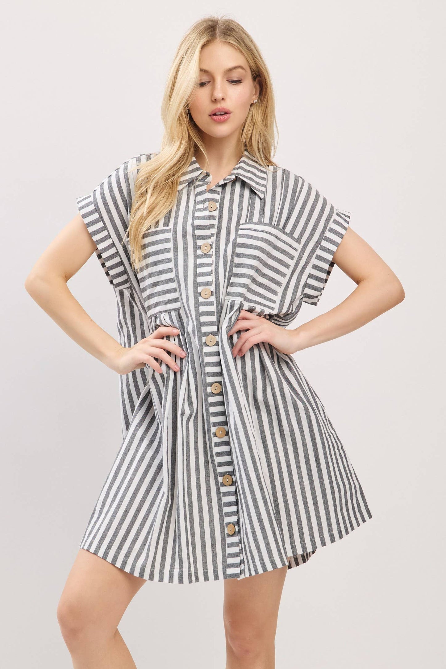 GAME DAY COTTON STRIPED BUTTON DOWN TUNIC DRESS