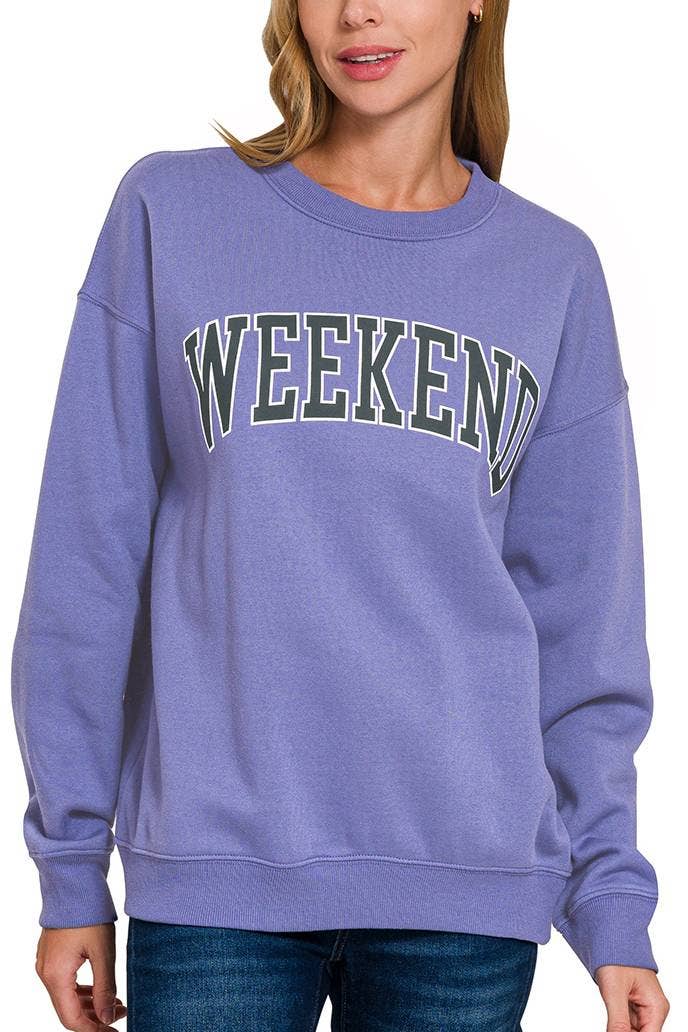 Weekend Printed Round Neck Fleece Sweatshirts