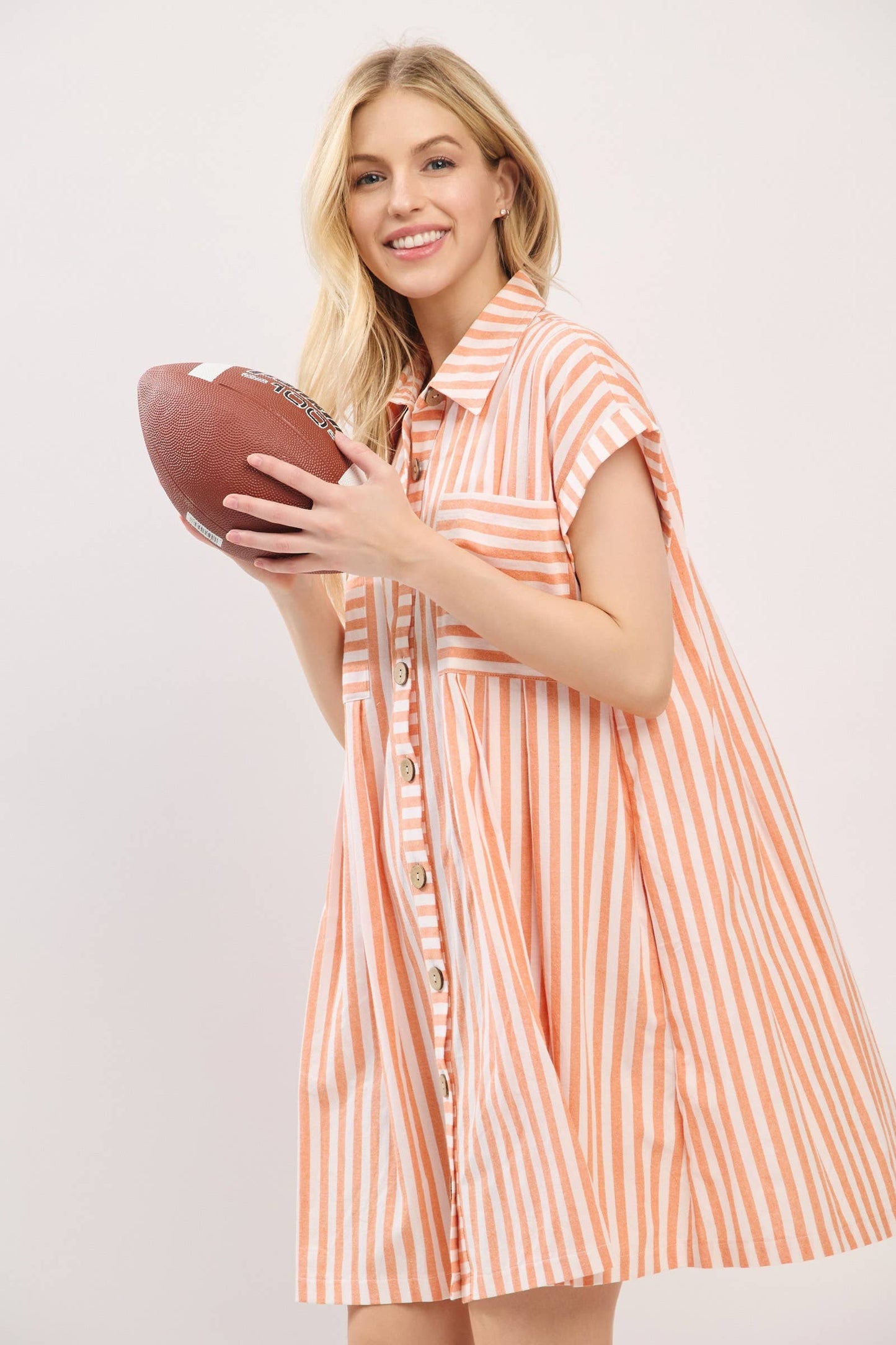 GAME DAY COTTON STRIPED BUTTON DOWN TUNIC DRESS