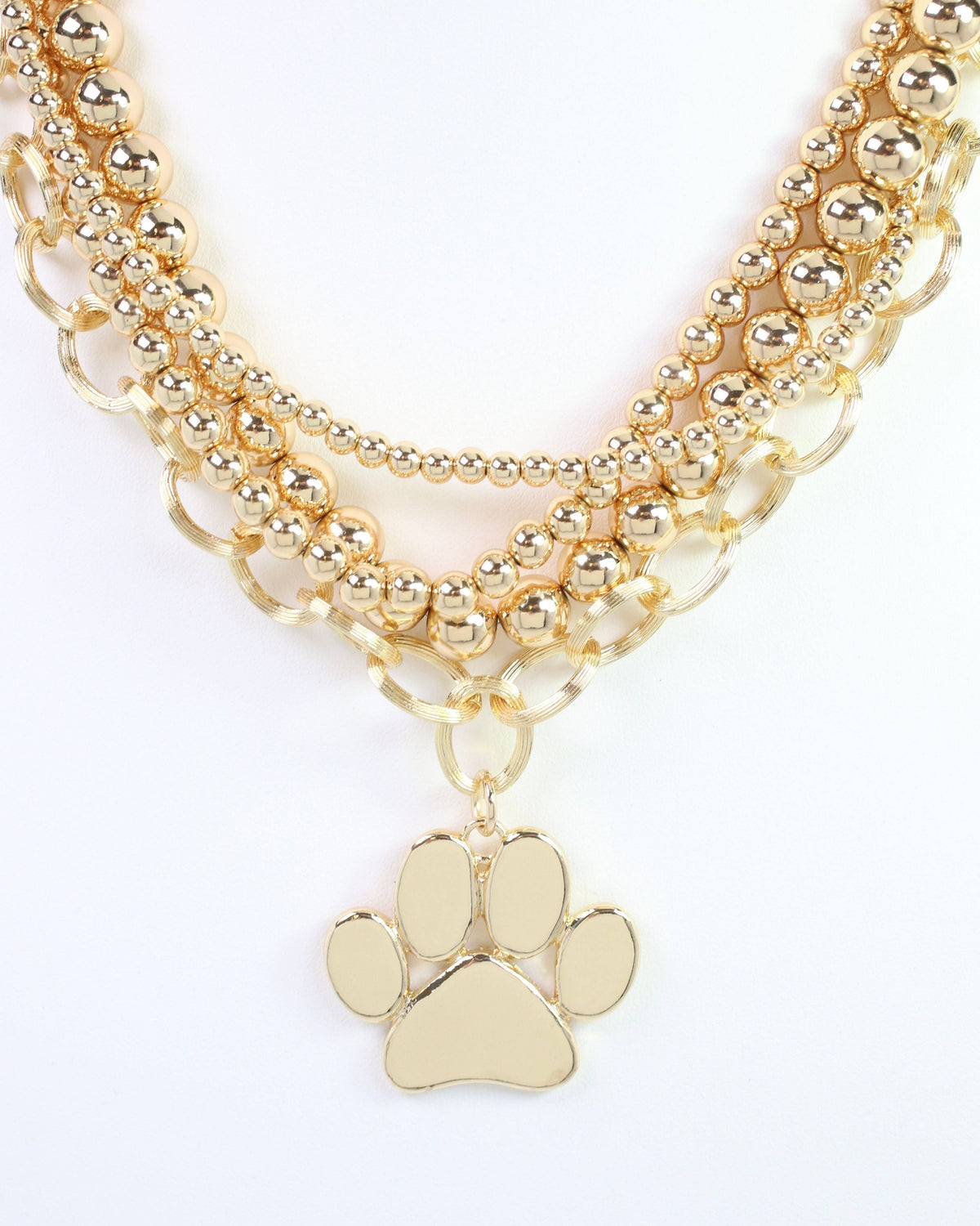 Beaded Gold Paw Print Layered Necklace