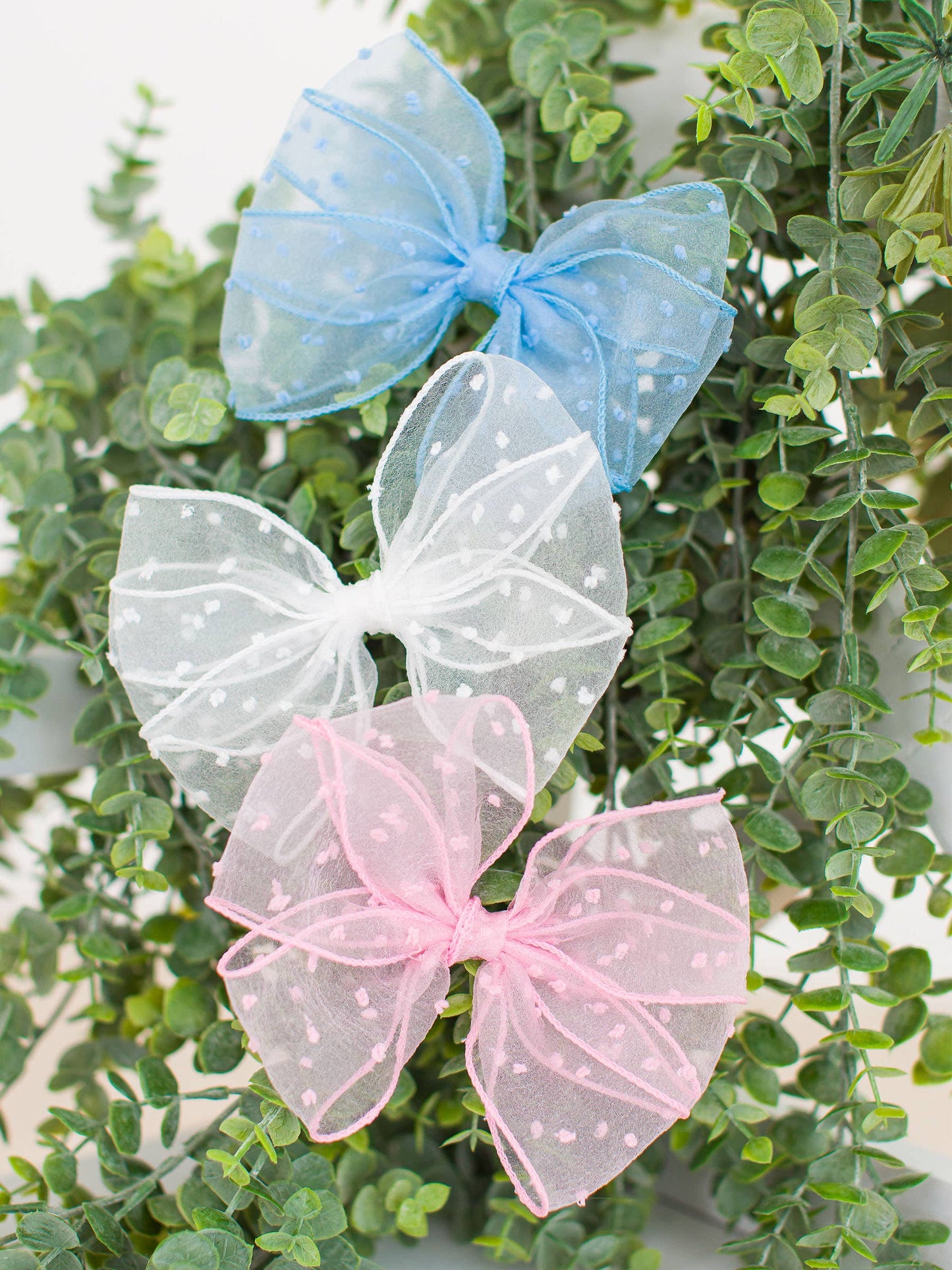 Girls Light Blue Dotted Tulle Bow