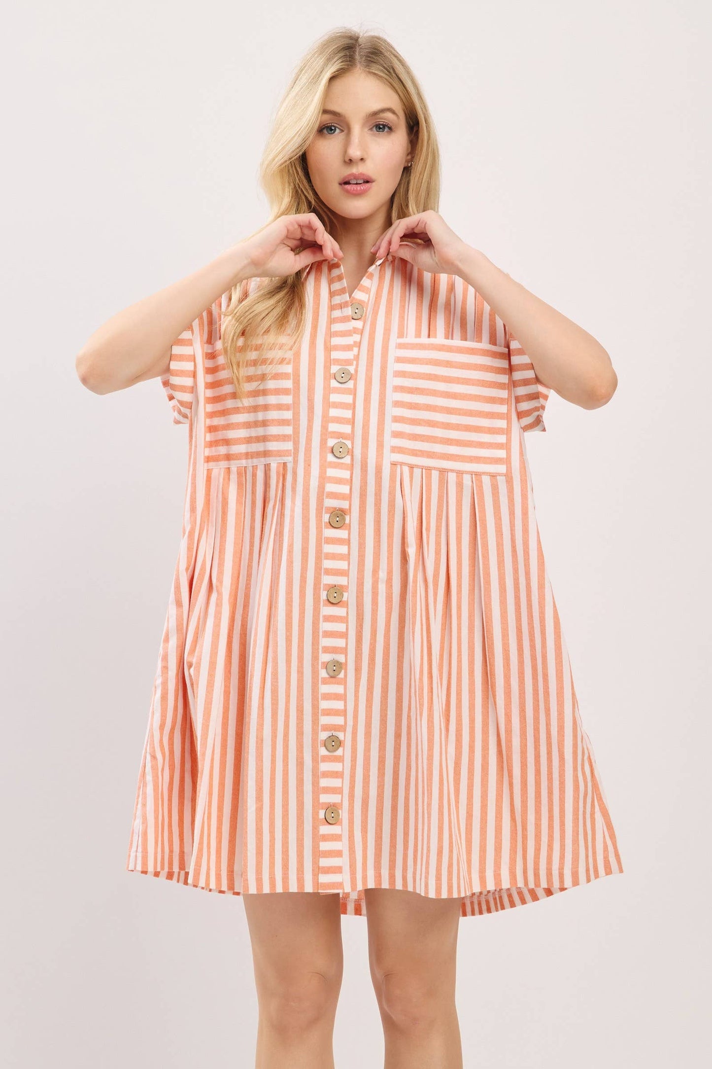 GAME DAY COTTON STRIPED BUTTON DOWN TUNIC DRESS