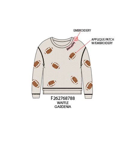 Game Day all over applique football waffle long sleeve top