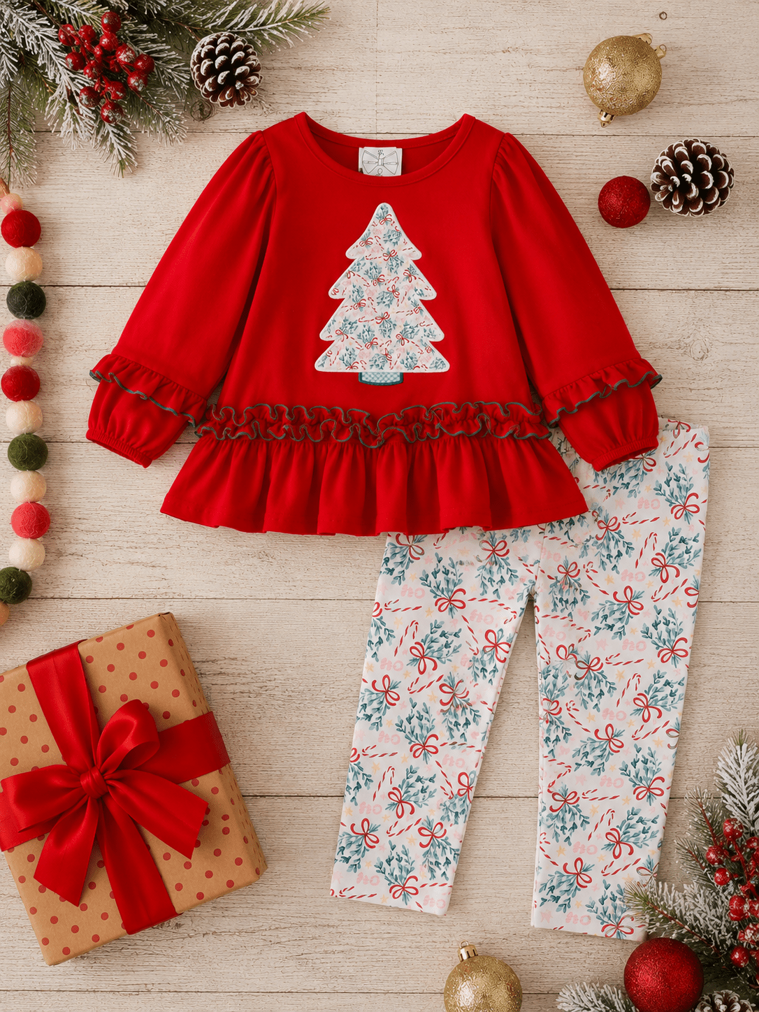 Christmas Tree Appliqué Tunic & Legging Set