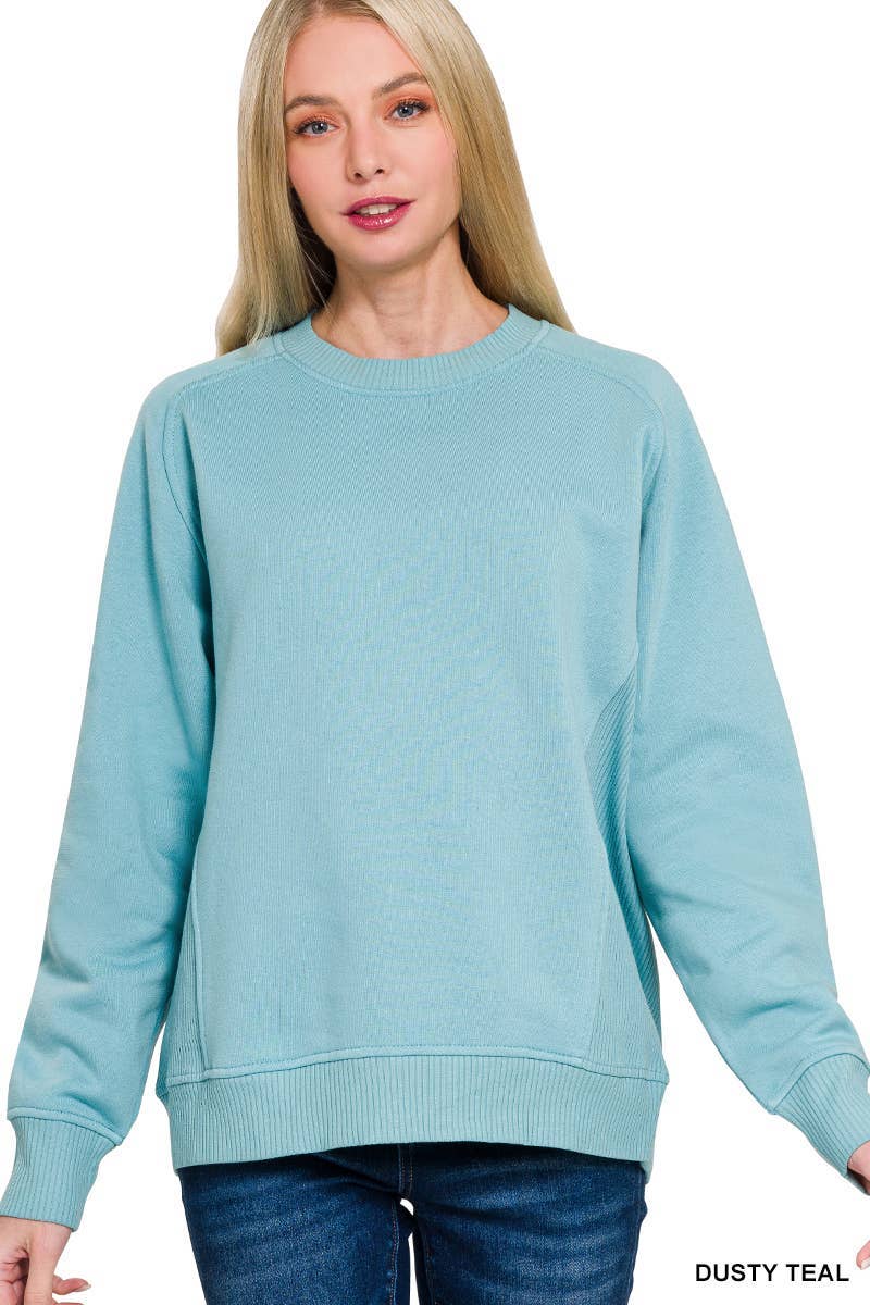 Fleece Round Neck Ribbed Side Raglan Sweatshirts