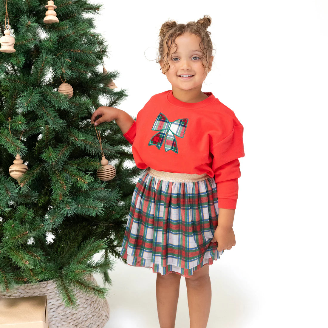 Holiday Plaid- Drop Sleeve Sweatshirt w/ Rib Cuffs