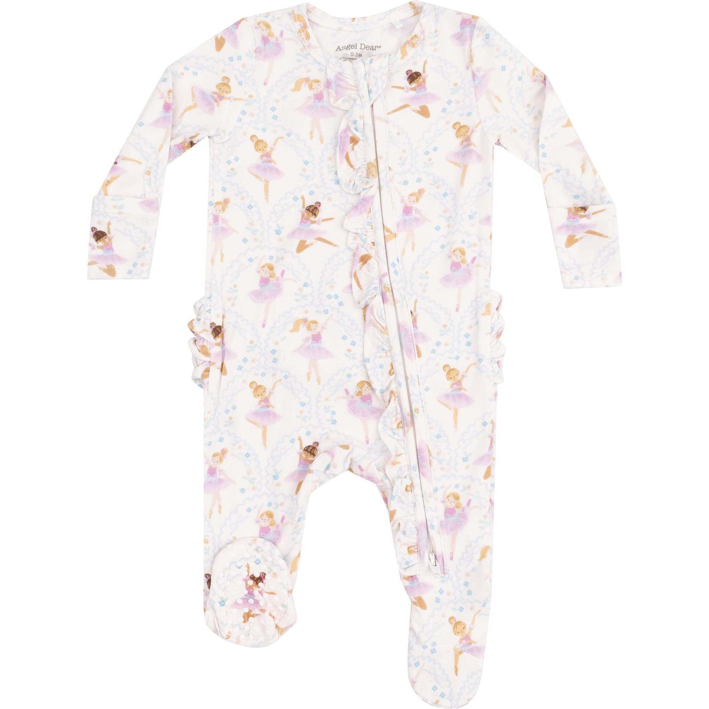 Bow Ballerina Ruffle Front Zipper Footie