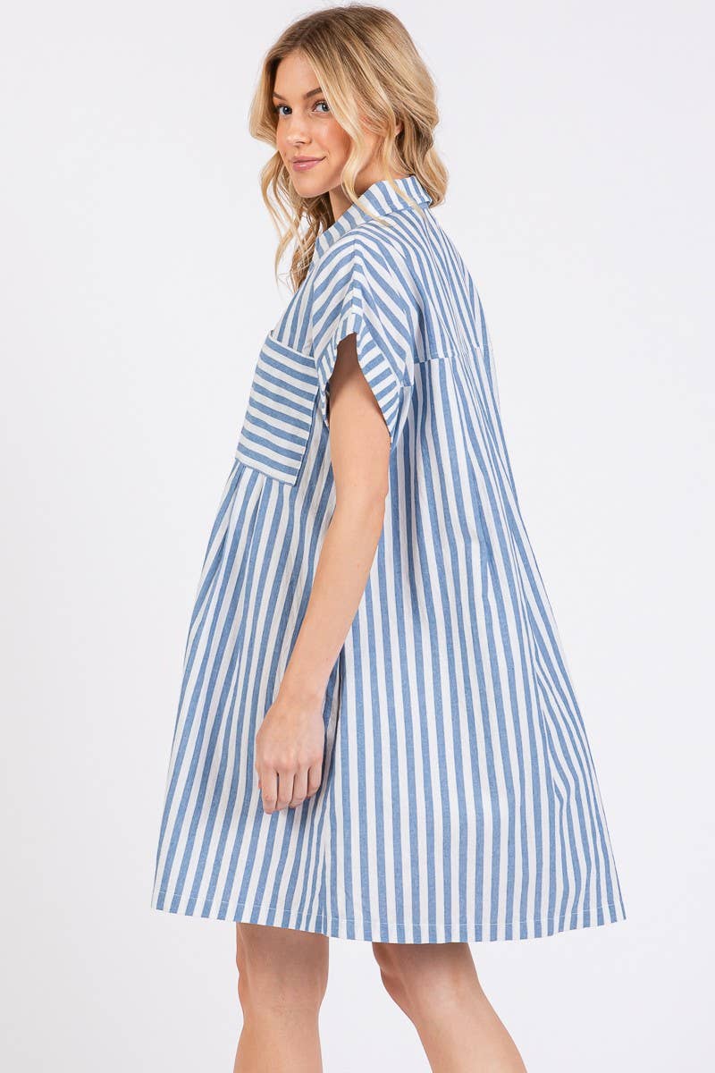 GAME DAY COTTON STRIPED BUTTON DOWN TUNIC DRESS
