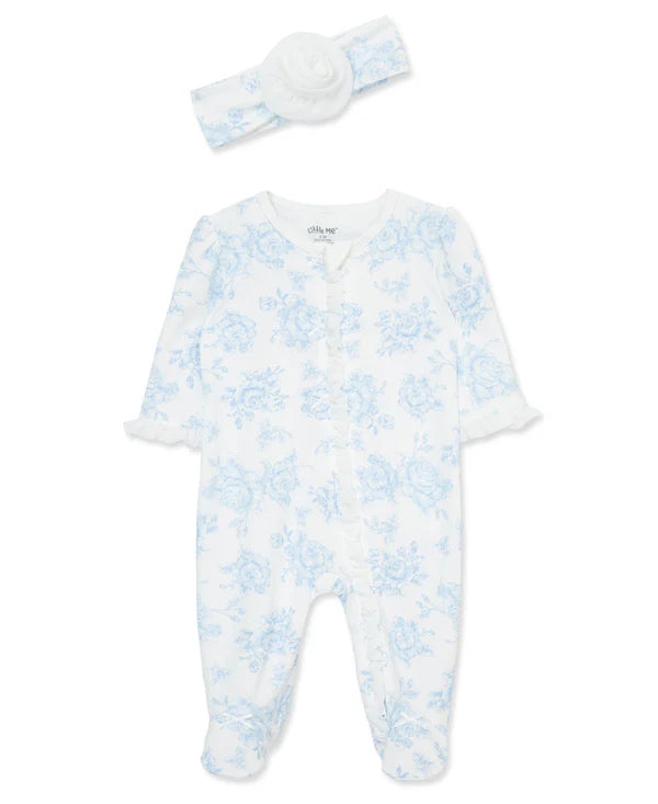 Blue Roses Footie w/ Headband