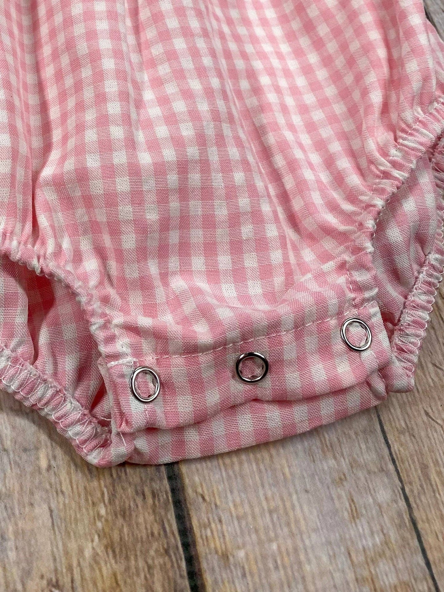 Embroidered Bunnies Pink Gingham Infant Romper
