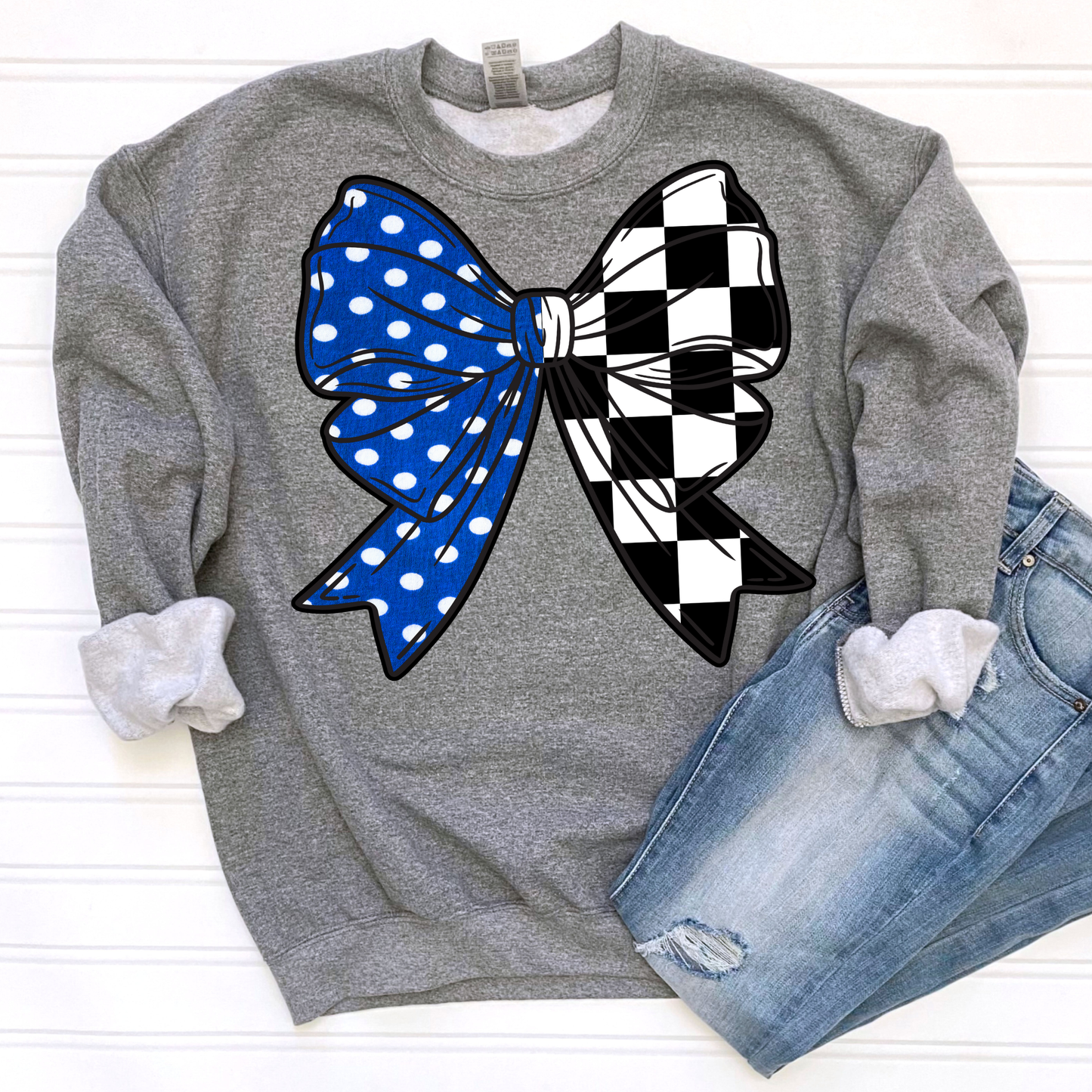 Checkered & Blue Bow