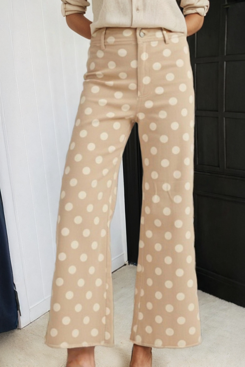 Polka Dot Frayed Edge High Waist Jeans (4-16)