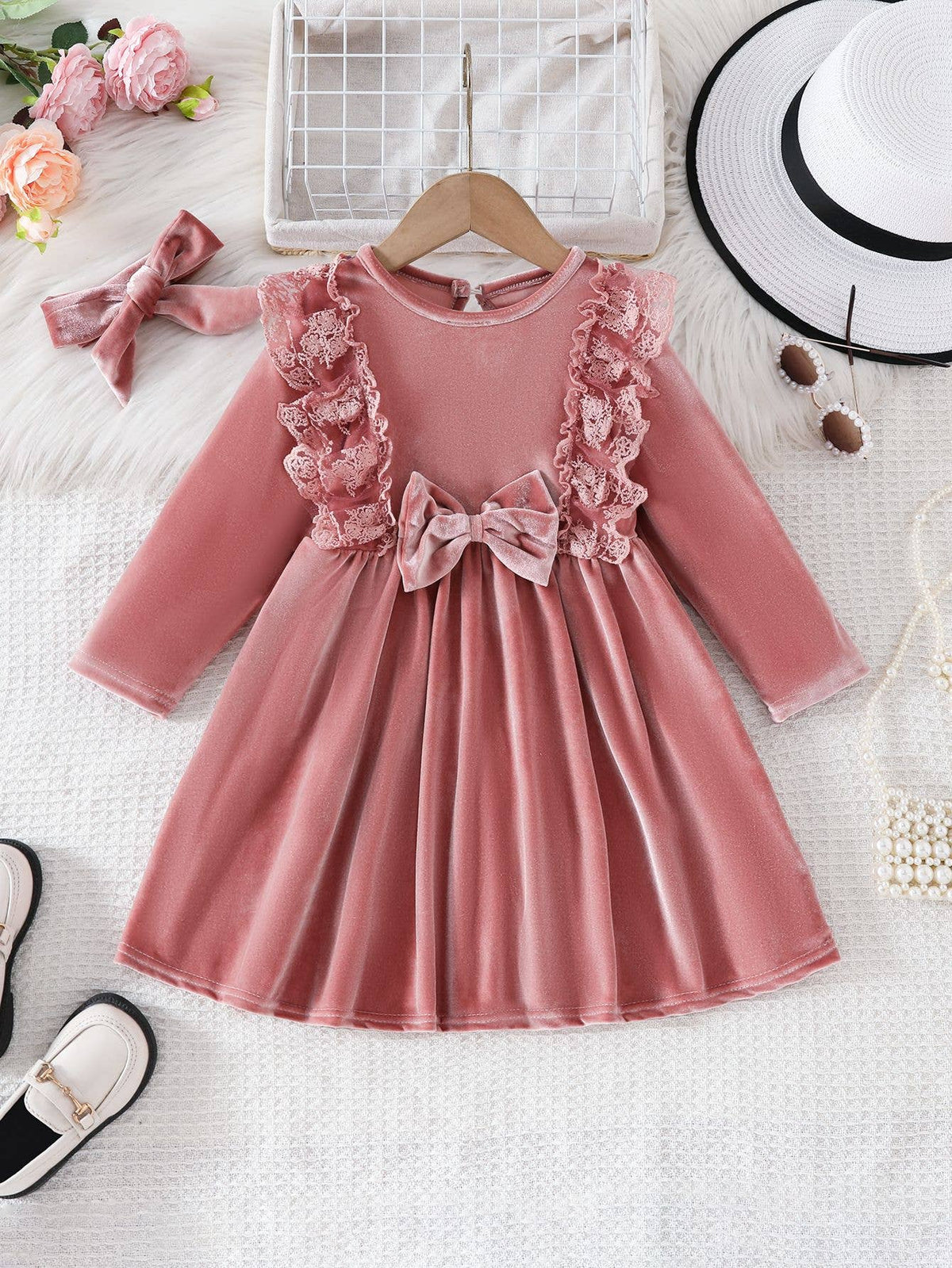 Girl Bowknot Lace Ruffle Dress