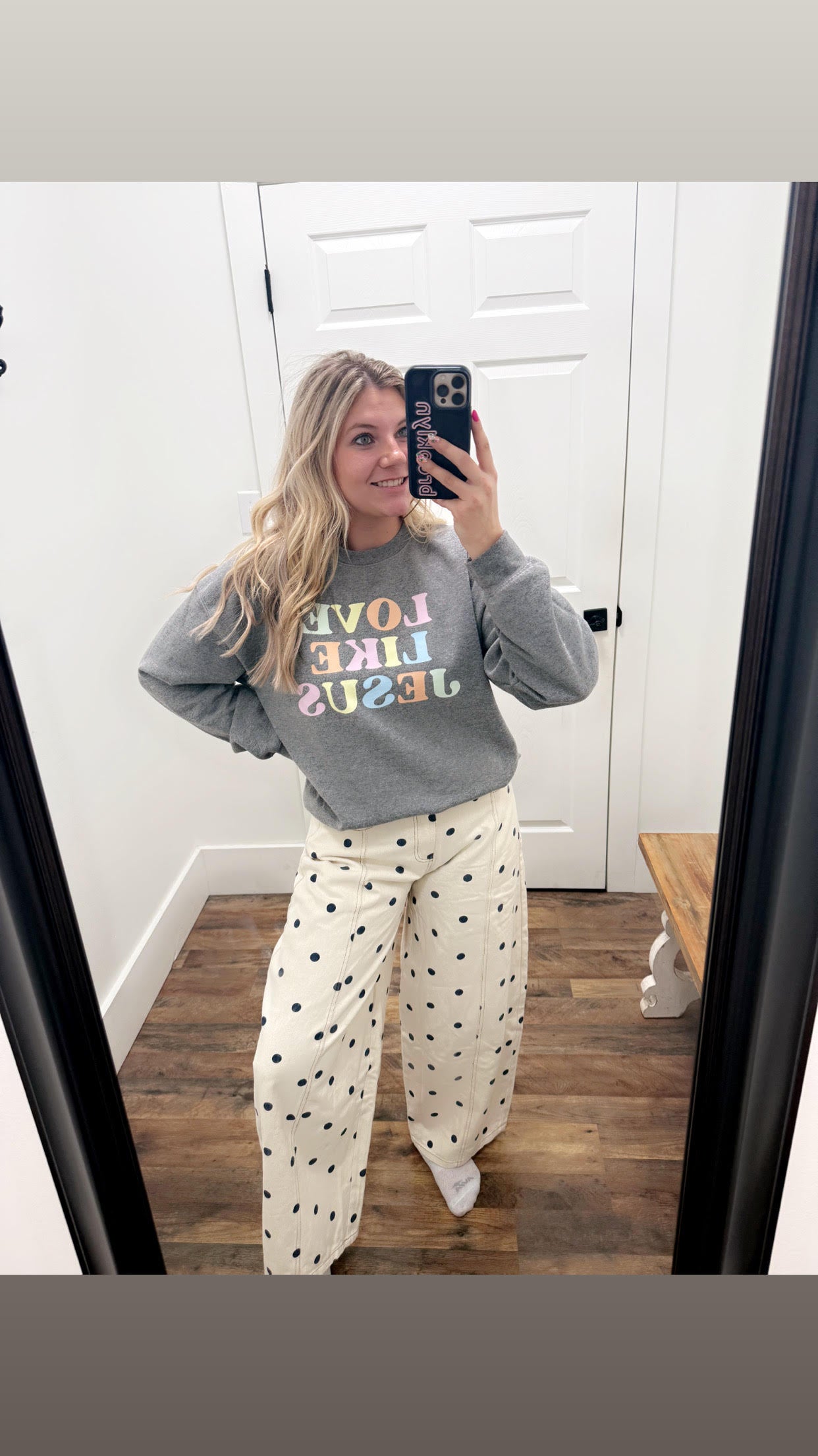 Polka Dot Printed Wide Denim Pants