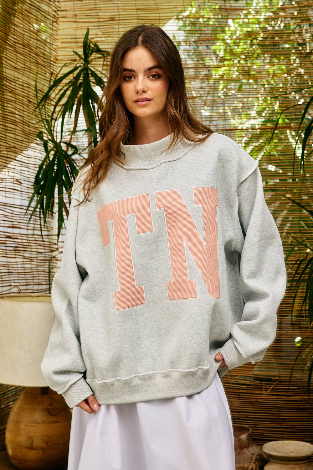 TN Stripe Embroidered Mock Neck Sweatshirt