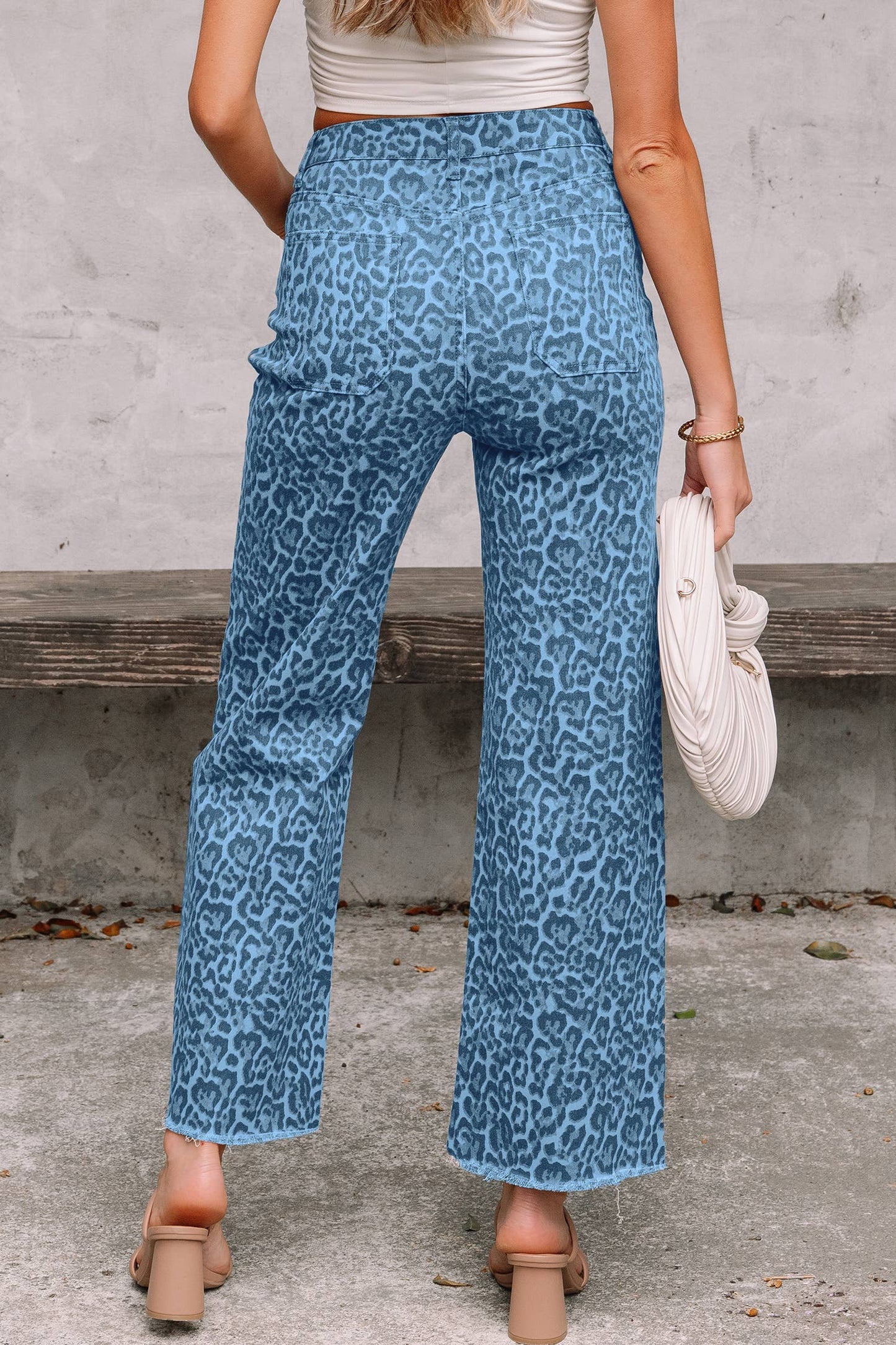 LAS Leopard Frayed Edge Wide Leg High Waist Jeans (4-16)