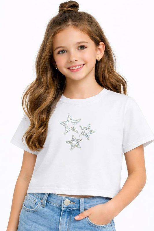 Girl's Short Sleeve Tops w/ Star Sequin