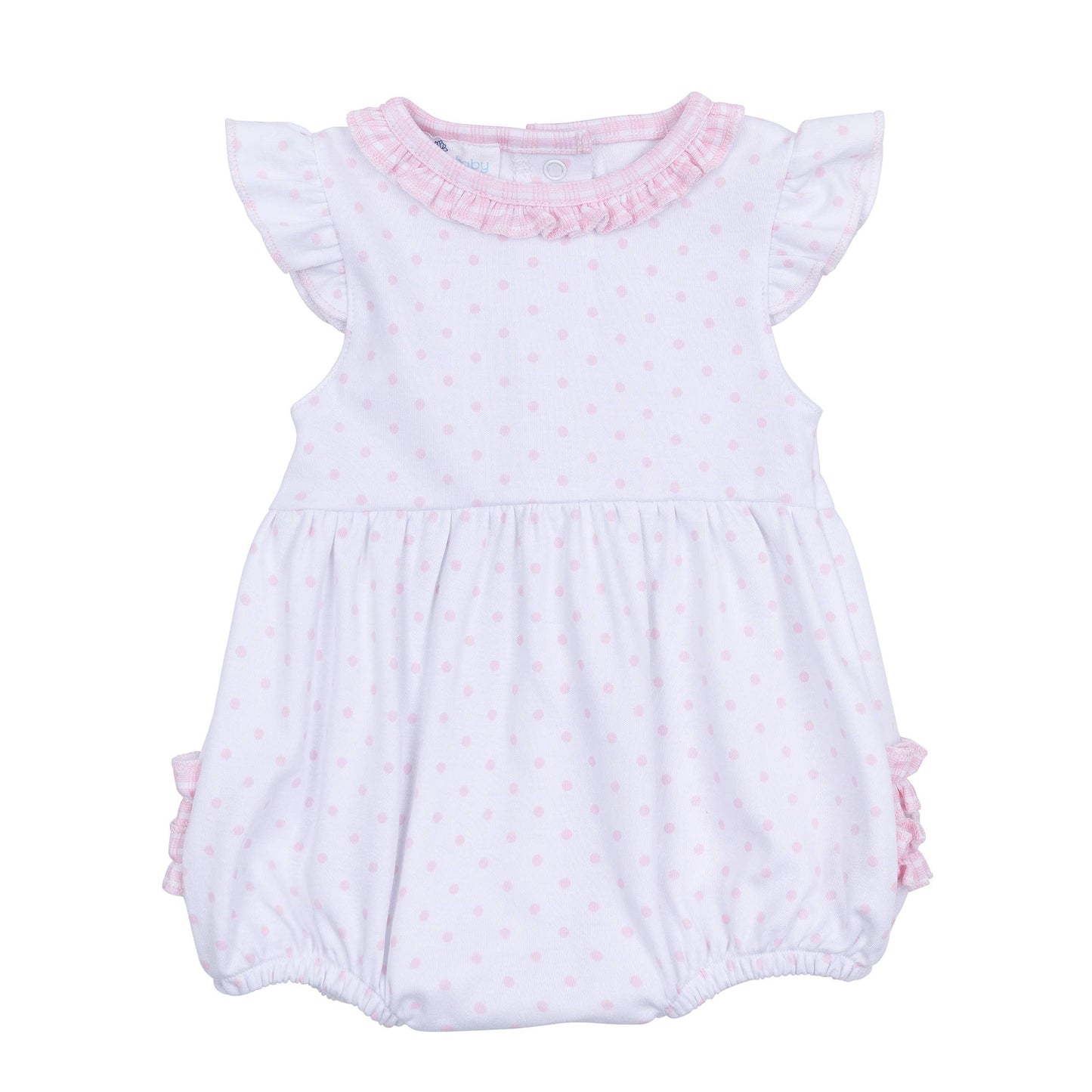 Gingham Dots Ruffle Flutters Bubble in Pink