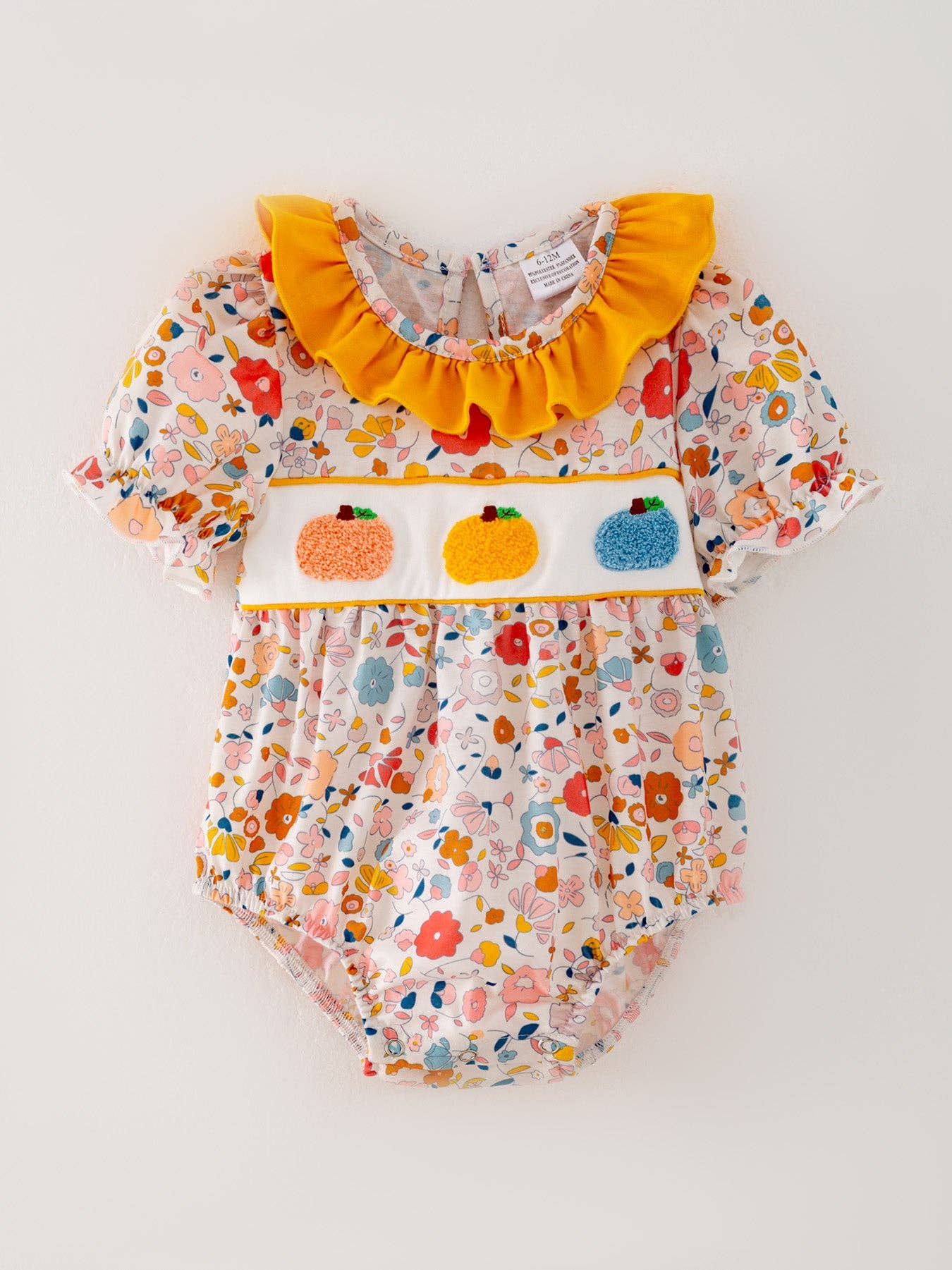 Pumpkin Chenille patches Girls Romper