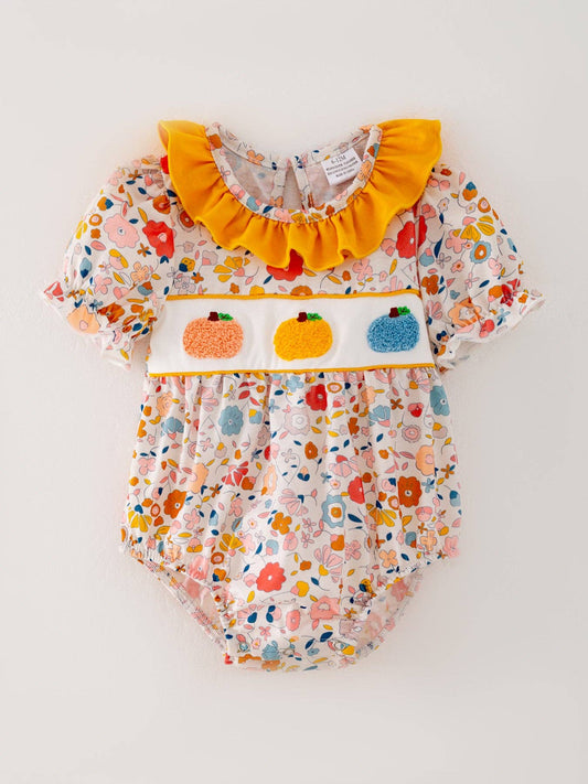 Pumpkin Chenille patches Girls Romper