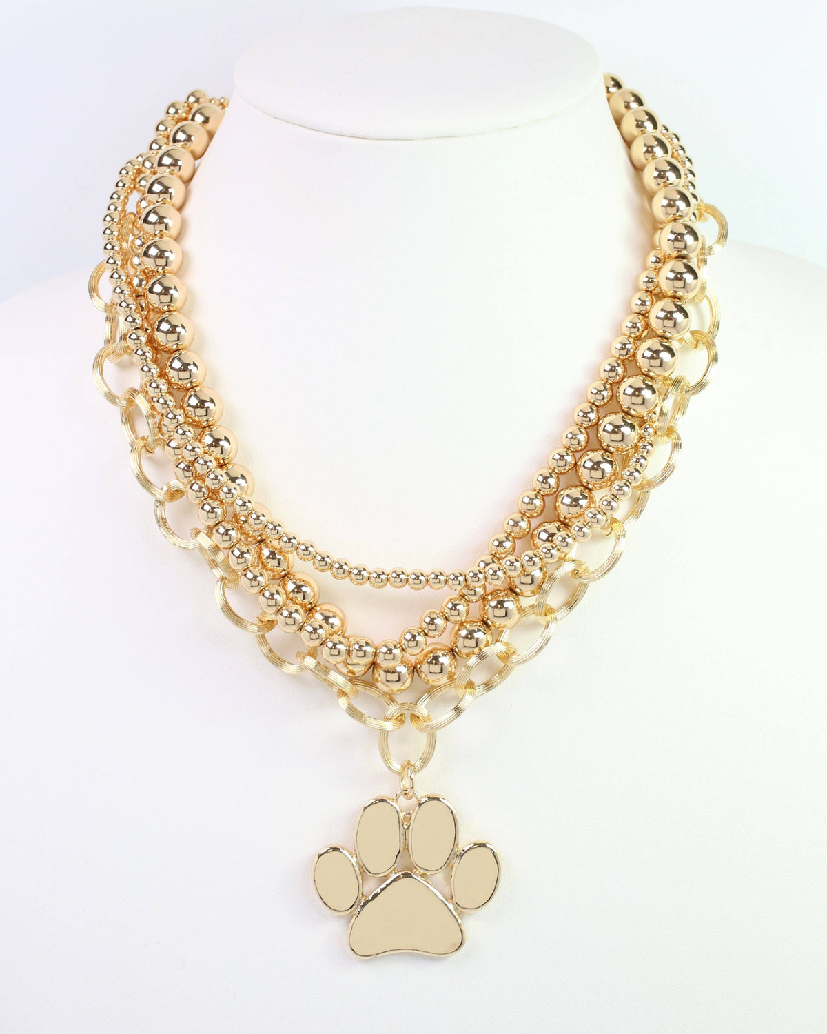 Beaded Gold Paw Print Layered Necklace