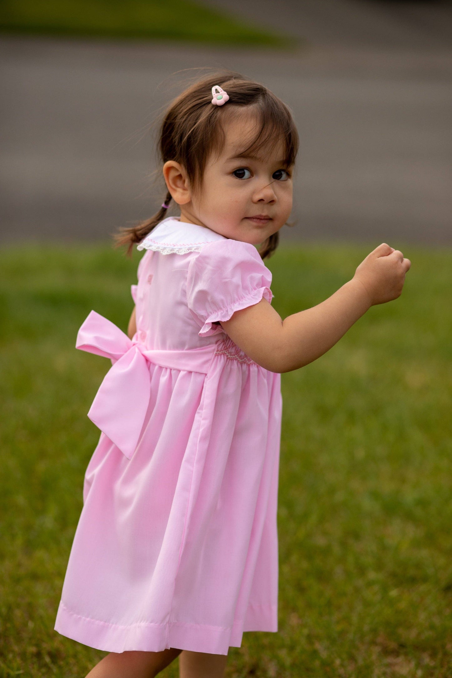 Pink Hand Smocked Girls Liberty Dress