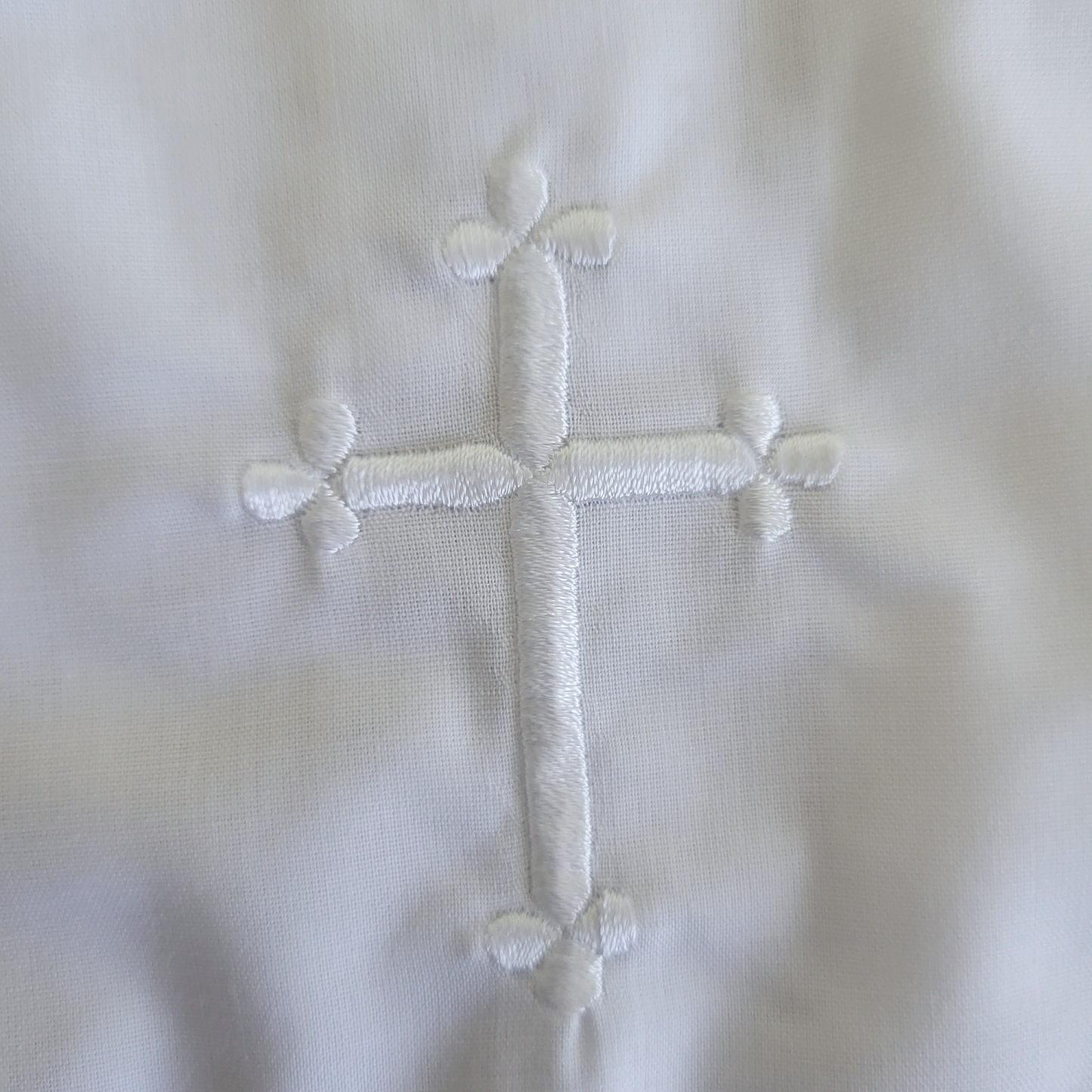 Embroidered Cross Christening Bib with Scallop Edge