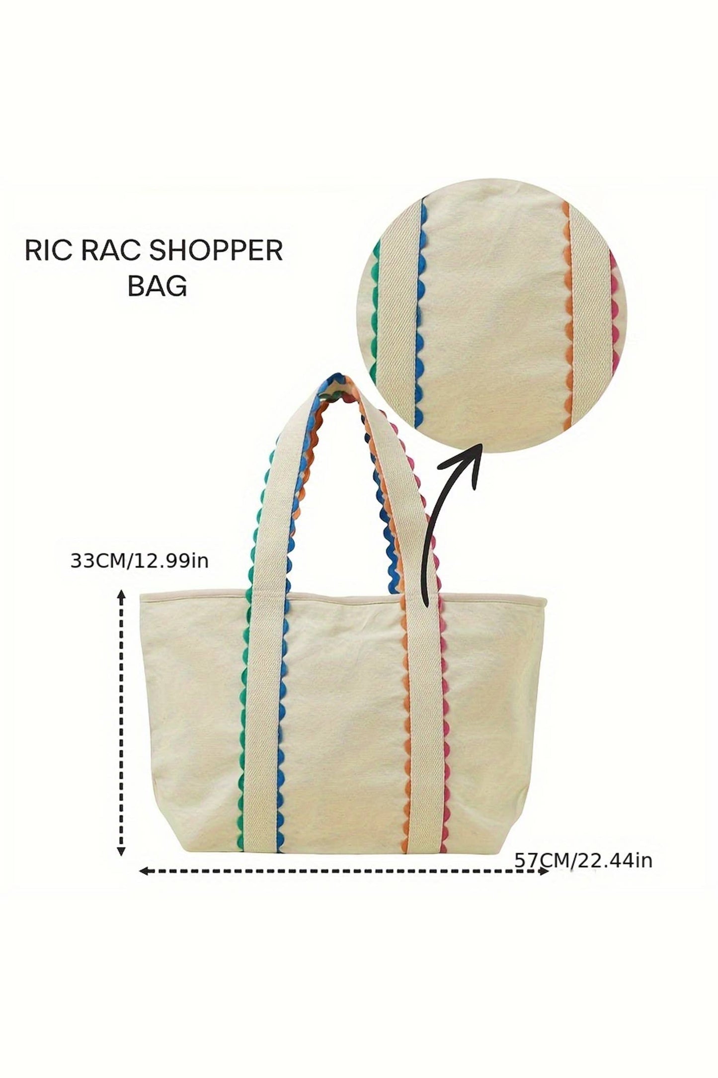 Colorful Ricrac Detail Canvas Tote Bag