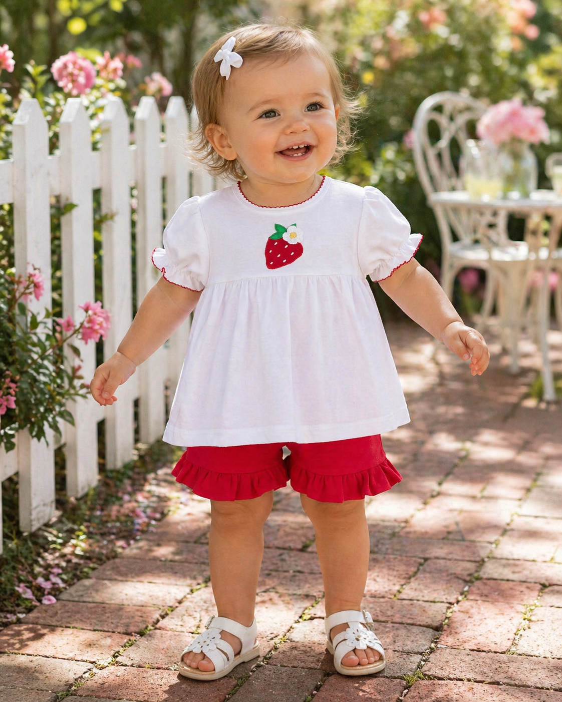 Knit Strawberry Shirt & Shorts Set
