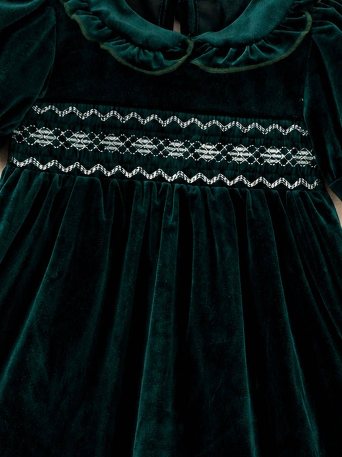 Girls Velvet Smocked Peter Pan Collar Dress