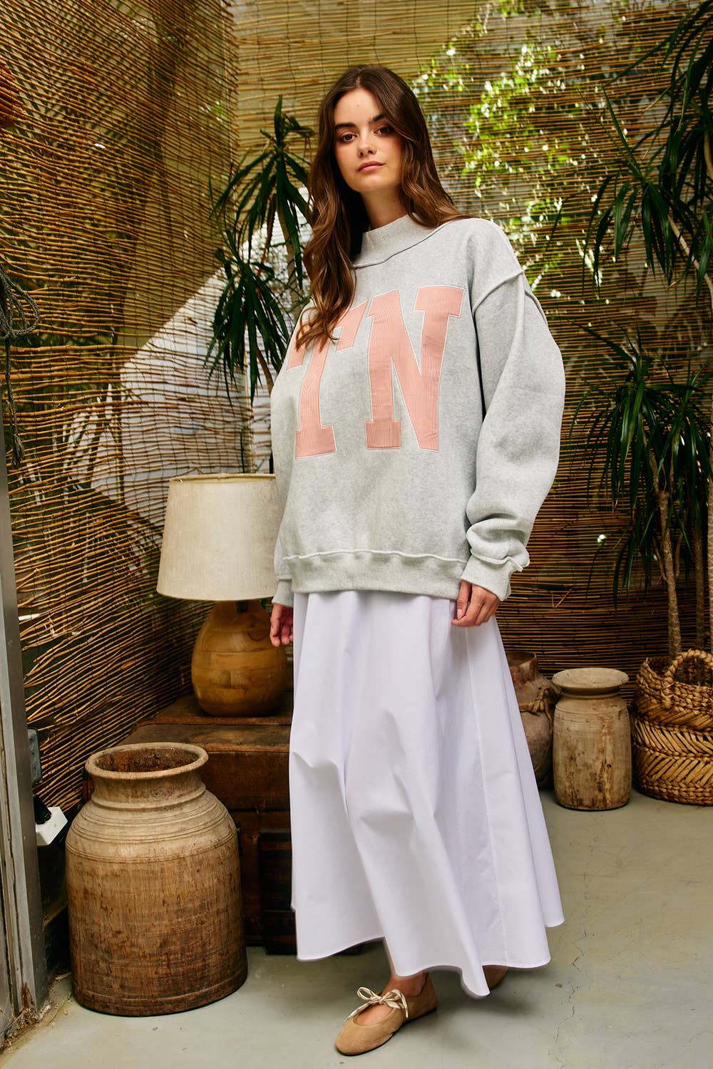 TN Stripe Embroidered Mock Neck Sweatshirt