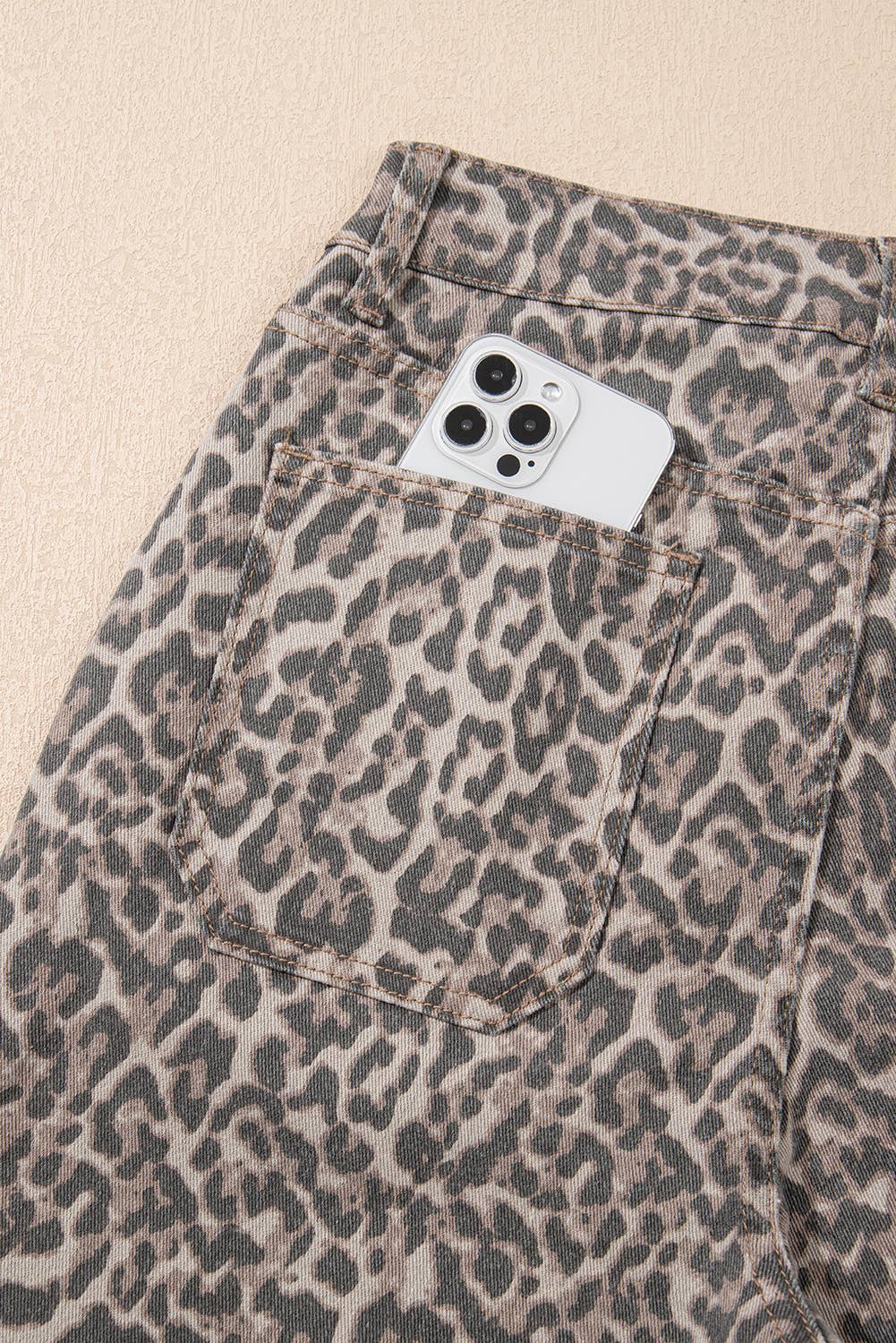 LAS Leopard Frayed Edge Wide Leg High Waist Jeans (4-16)