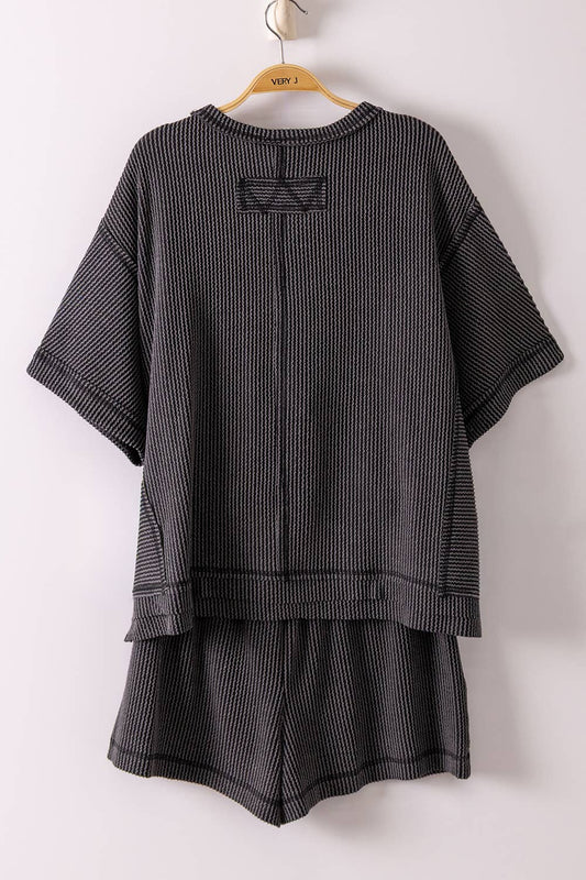 Ribbed Knit Comfy Top & Shorts Set