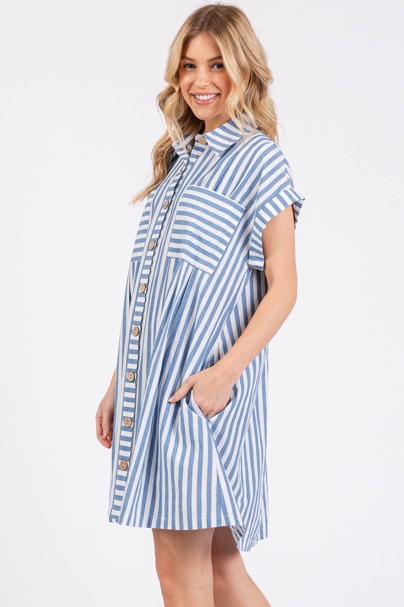GAME DAY COTTON STRIPED BUTTON DOWN TUNIC DRESS