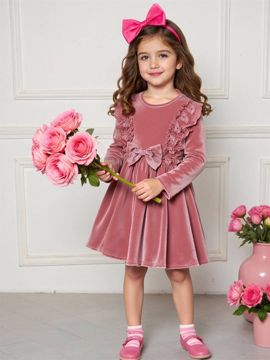 Girl Bowknot Lace Ruffle Dress