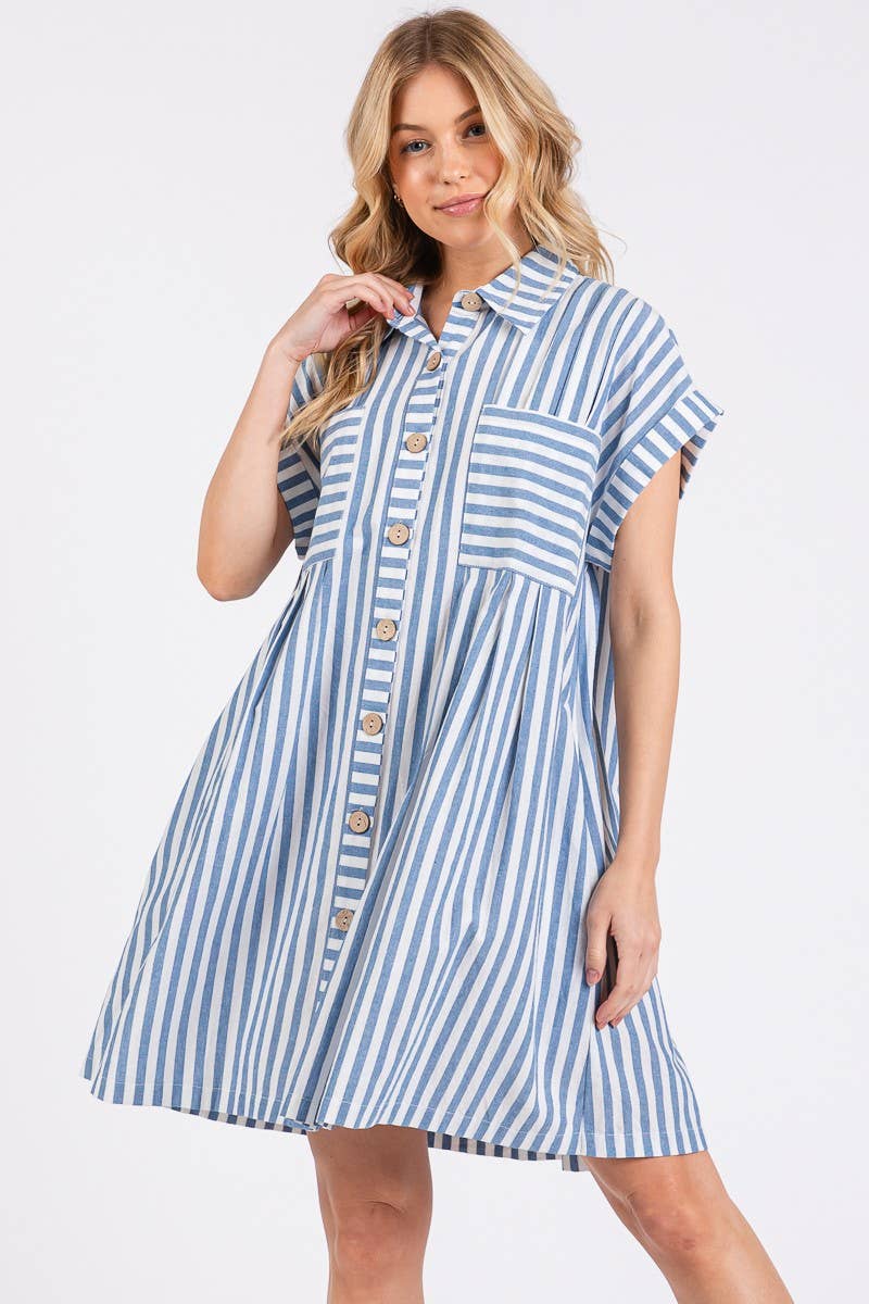 GAME DAY COTTON STRIPED BUTTON DOWN TUNIC DRESS