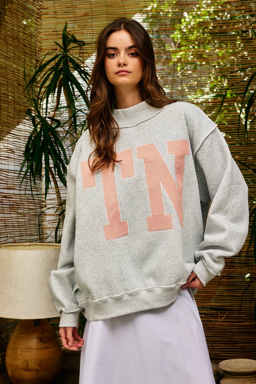 TN Stripe Embroidered Mock Neck Sweatshirt