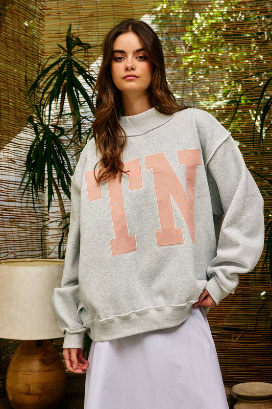 TN Stripe Embroidered Mock Neck Sweatshirt