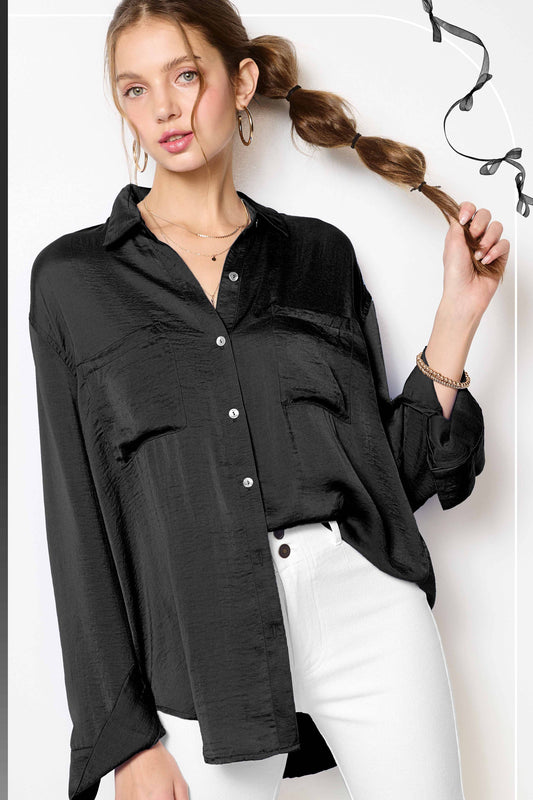 SRT7452-Silky and Flowy Button Down Long Sleeve Shirts