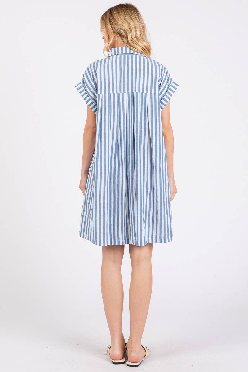 GAME DAY COTTON STRIPED BUTTON DOWN TUNIC DRESS