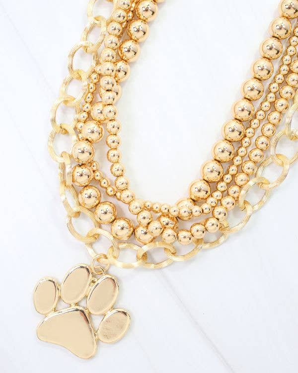 Beaded Gold Paw Print Layered Necklace