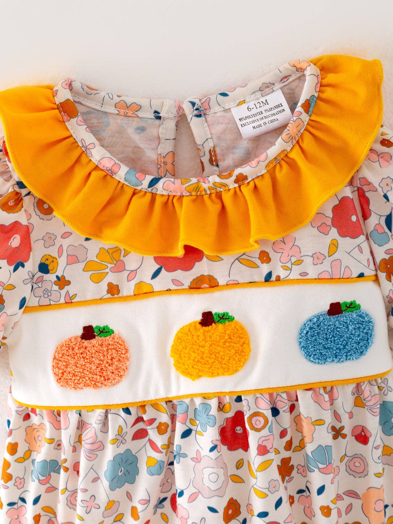 Pumpkin Chenille patches Girls Romper
