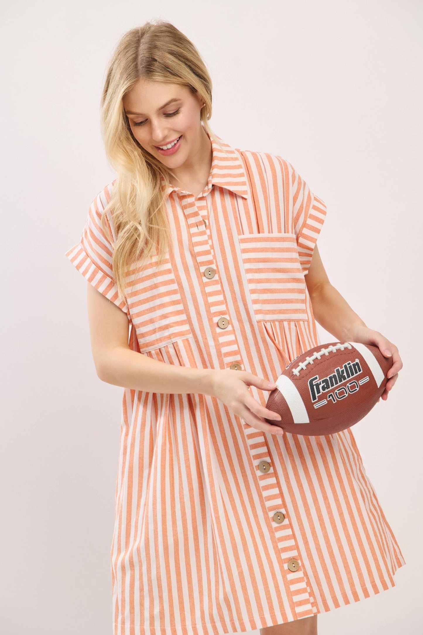 GAME DAY COTTON STRIPED BUTTON DOWN TUNIC DRESS
