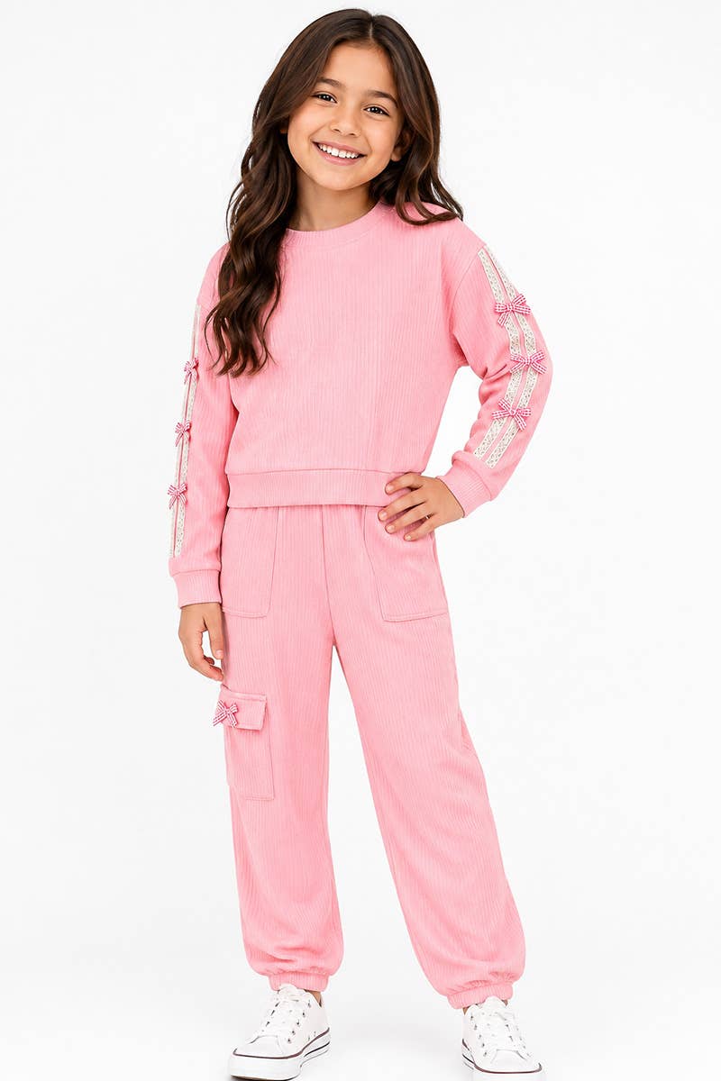 Girl's Knit Ribbed Pullover & Jogger Pant Set