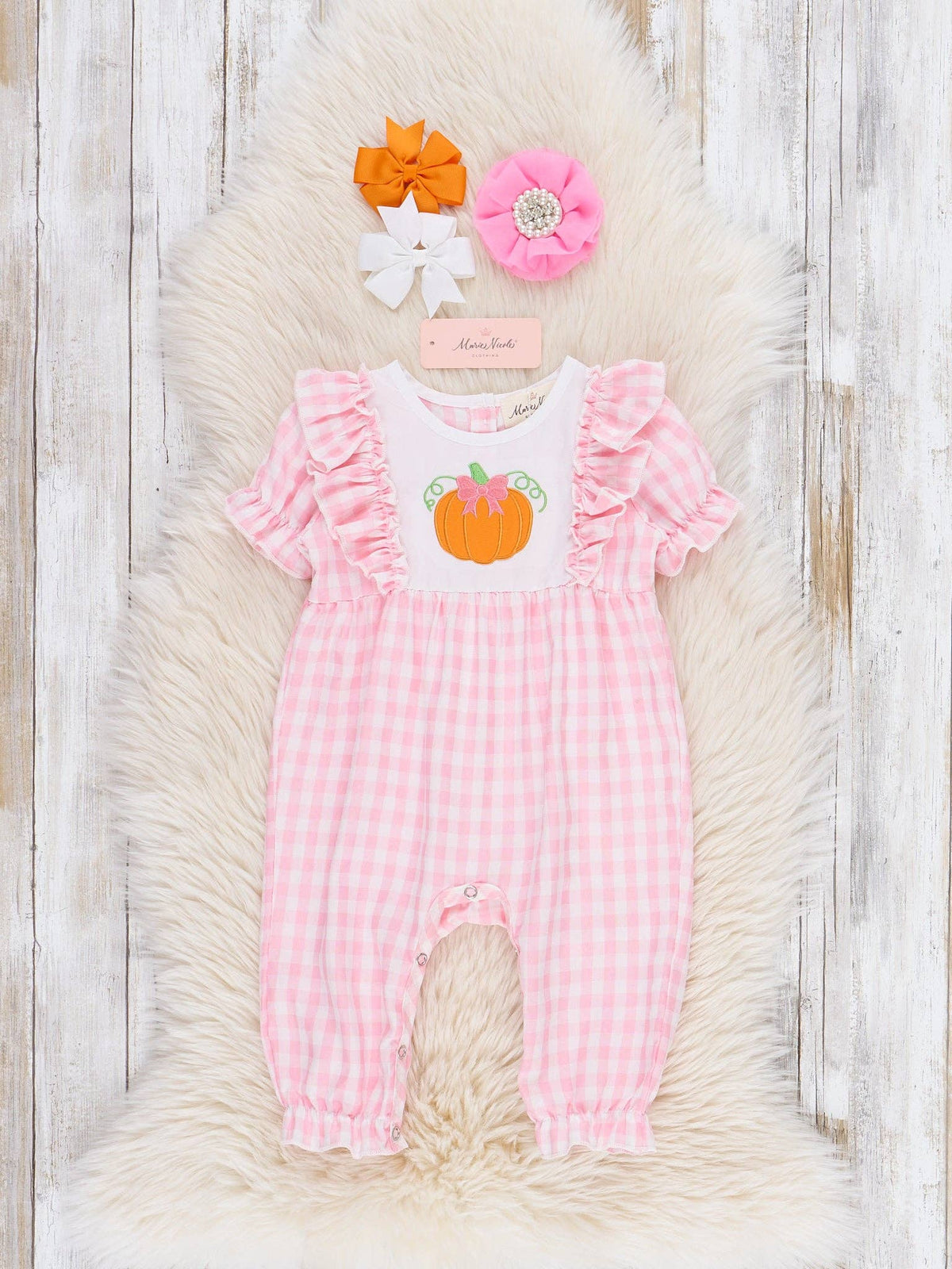 Embroidered Gingham Pumpkin Picnic Romper