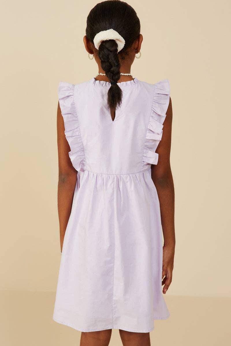 Girls Ruffle V Neck Sleeveless Poplin Dress