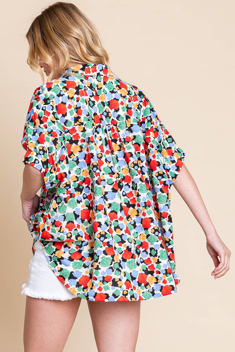 SEASHELL PRINT OXFORD BLOUSE